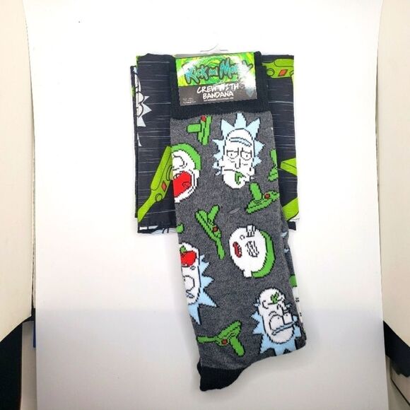 Adult Swim Rick And Morty Crew Socks With Matching Bandana - Picture 1 of 4